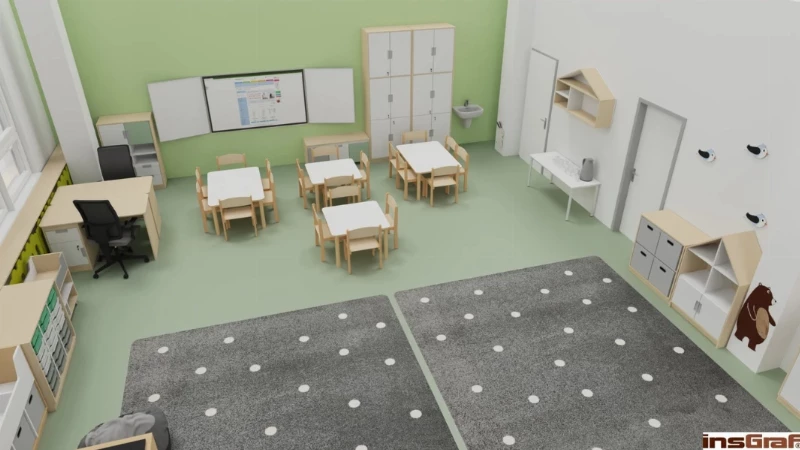 Mateřská škola, herna pro předškoláky, 9x8 m