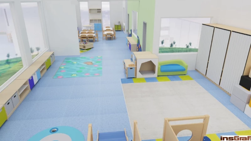 Dětská skupina – herna v tématice VODA, 9x12 m, s Kouzelným kobercem (projektor na stropě)