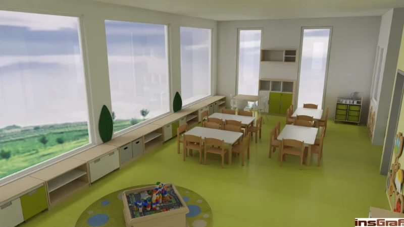Dětská skupina – herna v tematice LOUKA, 9x12 m, s Kouzelný kobercem (projektor na stropě)
