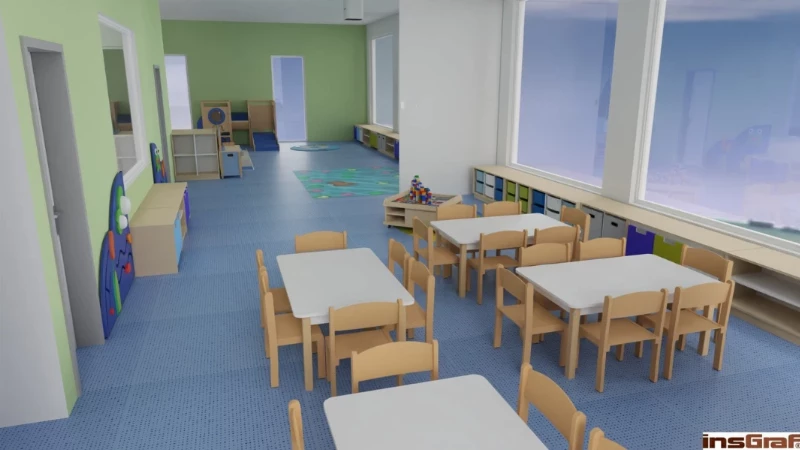 Dětská skupina – herna v tématice VODA, 9x12 m, s Kouzelným kobercem (projektor na stropě)